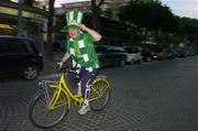 6 February 2007; Republic of Ireland supporter Kenny Murdock, from Belfast, shows his support on a bicycle on a local street in Rimini ahead of the 2008 European Championship Qualifier game against San Marino. Serravalle Stadium, San Marino. Picture Credit: David Maher / SPORTSFILE
