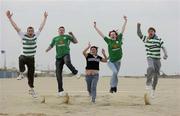 6 February 2007; Republic of Ireland supporters, from left, Ciaran Pender, Neil O'Hanlon, Sarah McHugh, Niamh Murray and Ray Ward, all from Dublin, show their support on the beach in Rimini, Italy, ahead of the 2008 European Championship Qualifier game against San Marino. Serravalle Stadium, San Marino. Picture Credit: David Maher / SPORTSFILE