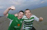 6 February 2007; Republic of Ireland supporters Ciaran Pender, left, and Neil O'Hanlon, both from Dublin, show their support on the beach in Rimini, Italy, ahead of the 2008 European Championship Qualifier game against San Marino. Rimini, Italy. Picture Credit: David Maher / SPORTSFILE