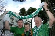 6 February 2007; Republic of Ireland supporters Sam Brown, right, with his son Sandy, and his grandson Adam, aged 13, all from Dublin, show their support ahead of the 2008 European Championship Qualifier game against San Marino. Serravalle Stadium, San Marino. Picture Credit: David Maher / SPORTSFILE