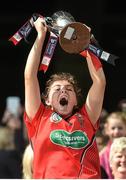 14 September 2014; Down captain Niamh Mallon lifts the cup. Liberty Insurance All Ireland Junior Camogie Championship Final, Down v Laois, Croke Park, Dublin. Picture credit: Ramsey Cardy / SPORTSFILE