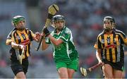 14 September 2014; Rebecca Delee, Limerick, in action against Edel Frisby, left, and Aine Fahey, Kilkenny. All Ireland Intermediate Camogie Championship Final, Kilkenny v Limerick, Croke Park, Dublin. Photo by Sportsfile