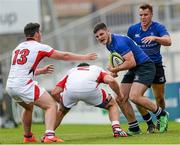 13 September 2014; Cian O'Donoghue, Leinster, prepares for the tackle of Zac McCall, Ulster. Under 20 Interprovincial, Ulster v Leinster, Kingspan Stadium, Ravenhill Park, Belfast, Co. Antrim. Picture credit: Oliver McVeigh / SPORTSFILE