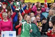 14 September 2014; Limerick captain Fiona Hickey lifts the cup. All Ireland Intermediate Camogie Championship Final, Kilkenny v Limerick, Croke Park, Dublin. Picture credit: Ramsey Cardy / SPORTSFILE