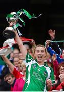 14 September 2014; Limerick captain Fiona Hickey celebrates with the cup. All Ireland Intermediate Camogie Championship Final, Kilkenny v Limerick, Croke Park, Dublin. Photo by Sportsfile
