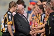 14 September 2014; President of Ireland Michael D. Higgins is introduced to the Kilkenny team by captain Leann Fennelly. Liberty Insurance All Ireland Senior Camogie Championship Final, Kilkenny v Cork, Croke Park, Dublin. Picture credit: Ramsey Cardy / SPORTSFILE