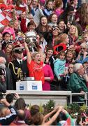 14 September 2014; Cork captain Anna Geary lifts the O'Duffy cup. Liberty Insurance All Ireland Senior Camogie Championship Final, Kilkenny v Cork, Croke Park, Dublin. Picture credit: Ramsey Cardy / SPORTSFILE
