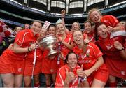 14 September 2014; Cork players celebrate with the the O'Duffy cup after the game. Liberty Insurance All Ireland Senior Camogie Championship Final, Kilkenny v Cork, Croke Park, Dublin. Photo by Sportsfile