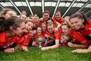14 September 2014; The Cork team celebrate with the the O'Duffy cup after the game. Liberty Insurance All Ireland Senior Camogie Championship Final, Kilkenny v Cork, Croke Park, Dublin. Photo by Sportsfile