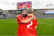 14 September 2014; Cork captain Anna Geary, left, and Joanne O'Callaghan celebrate after the game. Liberty Insurance All Ireland Senior Camogie Championship Final, Kilkenny v Cork, Croke Park, Dublin. Picture credit: Ramsey Cardy / SPORTSFILE