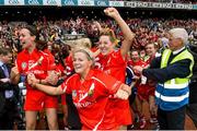 14 September 2014; Cork's Hazel O'Regan, centre, waits for the final whistle during the final moments of the game. Liberty Insurance All Ireland Senior Camogie Championship Final, Kilkenny v Cork, Croke Park, Dublin. Picture credit: Ramsey Cardy / SPORTSFILE