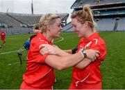 14 September 2014; Anna Geary, left, and Maria Walsh, Cork, celebrate after the game. Liberty Insurance All Ireland Senior Camogie Championship Final, Kilkenny v Cork, Croke Park, Dublin. Photo by Sportsfile