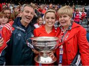 14 September 2014; Cork captain Anna Geary with her parents Michael and Ellen Ann, from Milford, Co. Cork. Liberty Insurance All Ireland Senior Camogie Championship Final, Kilkenny v Cork, Croke Park, Dublin. Photo by Sportsfile
