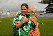 14 September 2014; Mary O'Callaghan, Limerick, celebrates with her mother Marcella O'Callaghan after the game. All Ireland Intermediate Camogie Championship Final, Kilkenny v Limerick, Croke Park, Dublin. Photo by Sportsfile