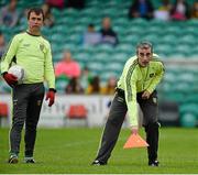 15 September 2014; Donegal manager Jim McGuinness right, along with assistant manager John Duffy, during a squad training and press day ahead of the All-Ireland Senior Football Final. MacCumhaill Park, Ballybofey, Co. Donegal. Picture credit: Oliver McVeigh / SPORTSFILE
