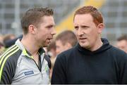 15 September 2014; Kerry's Marc O Sé in conversation with former Kerry footballer Noel Kennelly after a squad training and press day ahead of the All-Ireland Senior Football Final. Fitzgerald Stadium, Killarney, Co. Kerry. Picture credit: Brendan Moran / SPORTSFILE