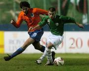7 February 2007; David Hutton, Republic of Ireland, in action against NIck Kuiper, Holland. Under 18's International, Republic of Ireland v Holland, Richmond Park, Dublin. Picture Credit: Pat Murphy / SPORTSFILE