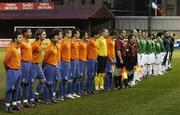 7 February 2007; The players and officials stand for the National anthems. Under 18's International, Republic of Ireland v Holland, Richmond Park, Dublin. Picture Credit: Pat Murphy / SPORTSFILE