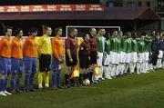 7 February 2007; The players and officials stand for the National Anthems. Under 18's International, Republic of Ireland v Holland, Richmond Park, Dublin. Picture Credit: Pat Murphy / SPORTSFILE