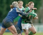 10 February 2007; Lynne Cantwell, Ireland, is tackled by Sandra Rabier, left, and Christelle Le Duff, France. Women's Six Nations Rugby, Ireland v France, Templeville Road, Dublin. Picture Credit: Pat Murphy / SPORTSFILE