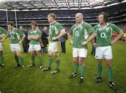 11 February 2007; Irish players, from left, Gordon D'Arcy, Jerry Flannery, Paul O'Connell, John Hayes and Neil Best after the final whistle. RBS Six Nations Rugby Championship, Ireland v France, Croke Park, Dublin. Picture Credit: Brendan Moran / SPORTSFILE