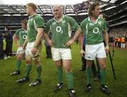 11 February 2007; Irish players, from left, Jerry Flannery, Paul O'Connell, John Hayes and Neil Best after the final whistle. RBS Six Nations Rugby Championship, Ireland v France, Croke Park, Dublin. Picture Credit: Brendan Moran / SPORTSFILE