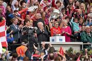 14 September 2014; Cork captain Anna Geary lifts the O'Duffy cup. Liberty Insurance All Ireland Senior Camogie Championship Final, Kilkenny v Cork, Croke Park, Dublin. Picture credit: Ramsey Cardy / SPORTSFILE