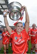 14 September 2014; Cork captain Anna Geary celebrates with the O'Duffy Cup after the game. Liberty Insurance All Ireland Senior Camogie Championship Final, Kilkenny v Cork, Croke Park, Dublin. Picture credit: Ramsey Cardy / SPORTSFILE