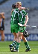 14 September 2014; Limerick's Caoimhe Costello, left, and Niamh Mulcahy celebrate at the end of the game. All Ireland Intermediate Camogie Championship Final, Kilkenny v Limerick, Croke Park, Dublin. Picture credit: Ramsey Cardy / SPORTSFILE