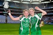 14 September 2014; Limerick's Caoimhe Costello, left, and Niamh Mulcahy celebrate at the end of the game. All Ireland Intermediate Camogie Championship Final, Kilkenny v Limerick, Croke Park, Dublin. Picture credit: Ramsey Cardy / SPORTSFILE