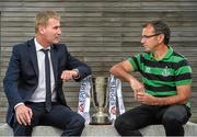 16 September 2014; Shamrock Rovers manager Pat Fenlon, right, and Dundalk manager Stephen Kenny during a media day ahead of their EA Sports Cup Final on Saturday. FAI Headquarters, Abbotstown, Dublin. Picture credit: David Maher / SPORTSFILE