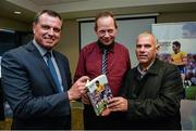 16 September 2014; Ireland International Rules manager Paul Earley, left, with author John Scally and former Ireland Rugby International Tony Ward, right, at the launch of the authorised Biography of the Late Dermot Earley, entitled &quot;Dermot Earley, An Officer And A Gentleman&quot; by John Scally. Croke Park, Dublin. Picture credit: David Maher / SPORTSFILE