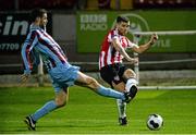 16 September 2014; Patrick McEleney, Derry City, in action against Alan McNally, Drogheda United. FAI Ford Cup, Quarter-Final Replay, Derry City v Drogheda United, Brandywell, Derry. Picture credit: Oliver McVeigh / SPORTSFILE