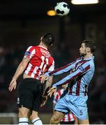 16 September 2014; Alan McNally, Drogheda United, in action against Rory Patterson, Derry City. FAI Ford Cup, Quarter-Final replay, Derry City v Drogheda United, Brandywell, Derry. Picture credit: Oliver McVeigh / SPORTSFILE