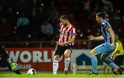 16 September 2014; Rory Patterson, Derry City, shoots to score his side's second goal. FAI Ford Cup, Quarter-Final Replay, Derry City v Drogheda United, Brandywell, Derry. Picture credit: Oliver McVeigh / SPORTSFILE