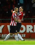 16 September 2014; Rory Patterson, left, Derry City, is congratulated by team-mate Barry Molloy after scoring his side's second goal. FAI Ford Cup, Quarter-Final Replay, Derry City v Drogheda United, Brandywell, Derry. Picture credit: Oliver McVeigh / SPORTSFILE