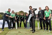 17 September 2014; Irish cricket has been given a multi-million Euro boost thanks to a 10-year sponsorship deal with Indian conglomerate Shanpoorji Pallonji Group. The multinational Indian conglomerate is investing in the future of Irish cricket and will take up naming rights for Cricket Ireland Academy which will now be known as &quot;Shapoorji Pallonji Cricket Ireland Academy&quot;. In addition to holding the naming rights to the Cricket Ireland Academy , Shapoorji Pallonji will also become an official partner of Cricket Ireland. Pictured at the announcement are Jai Mavani, centre, Executive director, Shapoorji Pallonji, with from, left to right, John Mooney, Irish Senior International,  Fiona Gill, Ben White, Jack Tector, Kevin O'Brien, Ireland Senior International, Vasant Sanzgiri, head of human resources at Shapoorji Pallonji, and Elena Tice. The Pavilion, Trinity College, Dublin. Picture credit: David Maher / SPORTSFILE