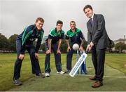 17 September 2014; Irish cricket has been given a multi-million Euro boost thanks to a 10-year sponsorship deal with Indian conglomerate Shanpoorji Pallonji Group. The multinational Indian conglomerate is investing in the future of Irish cricket and will take up naming rights for Cricket Ireland Academy which will now be known as &quot;Shapoorji Pallonji Cricket Ireland Academy&quot;. In addition to holding the naming rights to the Cricket Ireland Academy, Shapoorji Pallonji will also become an official partner of Cricket Ireland. Pictured at the announcement are Ireland International players Kevin O'Brien, George Dockrell and  John Mooney with Minister for Transport Tourism and sport Paschal Donohue T.D. The Pavilion, Trinity College, Dublin. Picture credit: David Maher / SPORTSFILE