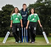 17 September 2014; Irish cricket has been given a multi-million Euro boost thanks to a 10-year sponsorship deal with Indian conglomerate Shanpoorji Pallonji Group. The multinational Indian conglomerate is investing in the future of Irish cricket and will take up naming rights for Cricket Ireland Academy which will now be known as &quot;Shapoorji Pallonji Cricket Ireland Academy&quot;. In addition to holding the naming rights to the Cricket Ireland Academy, Shapoorji Pallonji will also become an official partner of Cricket Ireland. Pictured at the announcement are Ireland International player Kevin O'Brien, centre, with Cricket Ireland Academy players Elena Tice, left, and Fiona Gill. The Pavilion, Trinity College, Dublin. Picture credit: David Maher / SPORTSFILE