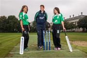 17 September 2014; Irish cricket has been given a multi-million Euro boost thanks to a 10-year sponsorship deal with Indian conglomerate Shanpoorji Pallonji Group. The multinational Indian conglomerate is investing in the future of Irish cricket and will take up naming rights for Cricket Ireland Academy which will now be known as &quot;Shapoorji Pallonji Cricket Ireland Academy&quot;. In addition to holding the naming rights to the Cricket Ireland Academy , Shapoorji Pallonji will also become an official partner of Cricket Ireland. Pictured at the announcement are Ireland International player Kevin O'Brien, centre, with Cricket Ireland Academy players Elena Tice, left, and Fiona Gill. The Pavilion, Trinity College, Dublin. Picture credit: David Maher / SPORTSFILE