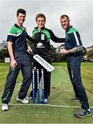 17 September 2014; Irish cricket has been given a multi-million Euro boost thanks to a 10-year sponsorship deal with Indian conglomerate Shanpoorji Pallonji Group. The multinational Indian conglomerate is investing in the future of Irish cricket and will take up naming rights for Cricket Ireland Academy which will now be known as &quot;Shapoorji Pallonji Cricket Ireland Academy&quot;. In addition to holding the naming rights to the Cricket Ireland Academy, Shapoorji Pallonji will also become an official partner of Cricket Ireland. Pictured at the announcement are Ireland International players George Dockrell, left, and John Mooney, right, with Cricket Ireland Academy player Jack Tector. The Pavilion, Trinity College, Dublin. Picture credit: David Maher / SPORTSFILE