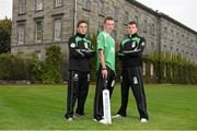 17 September 2014; Irish cricket has been given a multi-million Euro boost thanks to a 10-year sponsorship deal with Indian conglomerate Shanpoorji Pallonji Group. The multinational Indian conglomerate is investing in the future of Irish cricket and will take up naming rights for Cricket Ireland Academy which will now be known as &quot;Shapoorji Pallonji Cricket Ireland Academy&quot;. In addition to holding the naming rights to the Cricket Ireland Academy, Shapoorji Pallonji will also become an official partner of Cricket Ireland. Pictured at the announcement are Academy players, from left, Lorcan Tucker, Colin Currie and Fiachra Tucker. The Pavilion, Trinity College, Dublin. Picture credit: Pat Murphy / SPORTSFILE