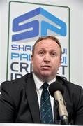 17 September 2014; Irish cricket has been given a multi-million Euro boost thanks to a 10-year sponsorship deal with Indian conglomerate Shanpoorji Pallonji Group. The multinational Indian conglomerate is investing in the future of Irish cricket and will take up naming rights for Cricket Ireland Academy which will now be known as &quot;Shapoorji Pallonji Cricket Ireland Academy&quot;. In addition to holding the naming rights to the Cricket Ireland Academy, Shapoorji Pallonji will also become an official partner of Cricket Ireland. Speaking at the announcement is Richard Holdsworth, Cricket Ireland Performance Director. The Pavilion, Trinity College, Dublin. Picture credit: David Maher / SPORTSFILE