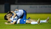 17 September 2014; Gareth Harkin, Finn Harps, on the ground, celebrates with team-mate Kevin McHugh after scoring his side's first goal. FAI Ford Cup Quarter-Final Replay, Finn Harps v Avondale United. Finn Park, Ballybofey, Co. Donegal. Picture credit: Oliver McVeigh / SPORTSFILE