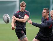 18 September 2014; Ulster's Andrew Trimble during the squad captain's run ahead of their Guinness PRO12, Round 3, match against Cardiff Blues on Friday. Ulster Rugby Squad Captain's Run, Ravenhill Park, Belfast, Co. Antrim. Picture credit: John Dickson / SPORTSFILE