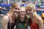 17 September 2014; Team Ireland's Meghan O'Halloran, from Co. Cork, and a member of Owenabue Gymnastics Club Carrigaline, with her twin sisters Kate, left, and Eamear at the games. 2014 Special Olympics European Games, Antwerp, Belgium. Picture credit: Ray McManus / SPORTSFILE