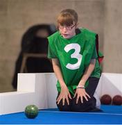 17 September 2014; Team Ireland's Audrey Kavanagh, from Leixlip, Co. Kildare, and a member of Leixlip Special Olympics Club, competing in the first match of the Bocce singles event at the Antwerp Expo. Paul defeated Louis Poulin, of Belgium, 11-8 and 11-5 in his opening game. 2014 Special Olympics European Games, Antwerp, Belgium. Picture credit: Ray McManus / SPORTSFILE