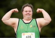 18 September 2014; Team Ireland's Paul Gordon, from Omagh, Co. Tyrone, and a member of Star Breakers Special Olympics Club, reacts as his name is called as the Gold Medal winner in the 100m event at the Den UYT Sports Centre. 2014 Special Olympics European Games, Antwerp, Belgium. Picture credit: Ray McManus / SPORTSFILE