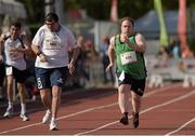 18 September 2014; Team Ireland's Paul Gordon, 435, from Omagh, Co. Tyrone, and a member of Star Breakers Special Olympics Club, on his way to win a Gold Medal in the 100m event from Paolo Bindi, 666, from San Marino Special Olympics, at the Den UYT Sports Centre. 2014 Special Olympics European Games, Antwerp, Belgium. Picture credit: Ray McManus / SPORTSFILE