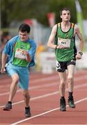 18 September 2014; Team Ireland's Michael Ward, right, from Claremorris, Co. Mayo, and a member of Claremorris Special Olympics Club, who competed in the 100m event at the Den UYT Sports Centre. 2014 Special Olympics European Games, Antwerp, Belgium. Picture credit: Ray McManus / SPORTSFILE